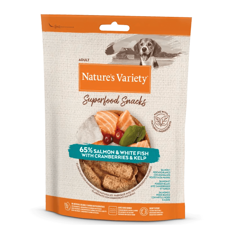 Nature's Variety Snack perros Superfood Salmón y Pescado Blanco