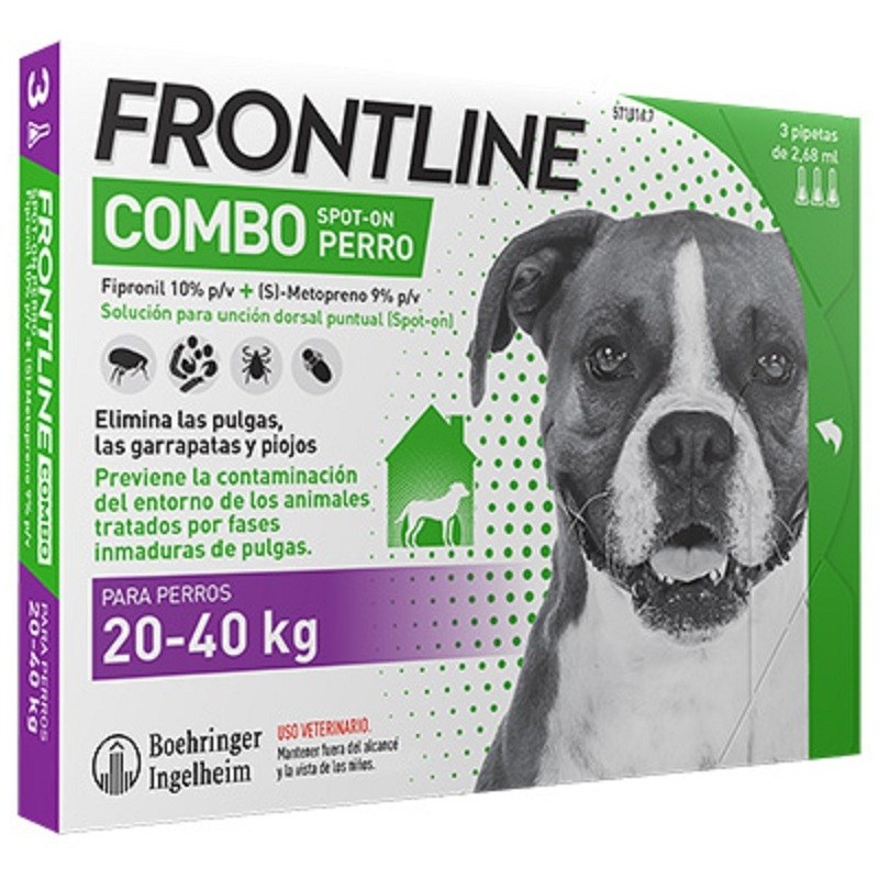 Frontline Combo Perro 20-40kg 3 Pipetas Antiparasitarias - MundoHuella