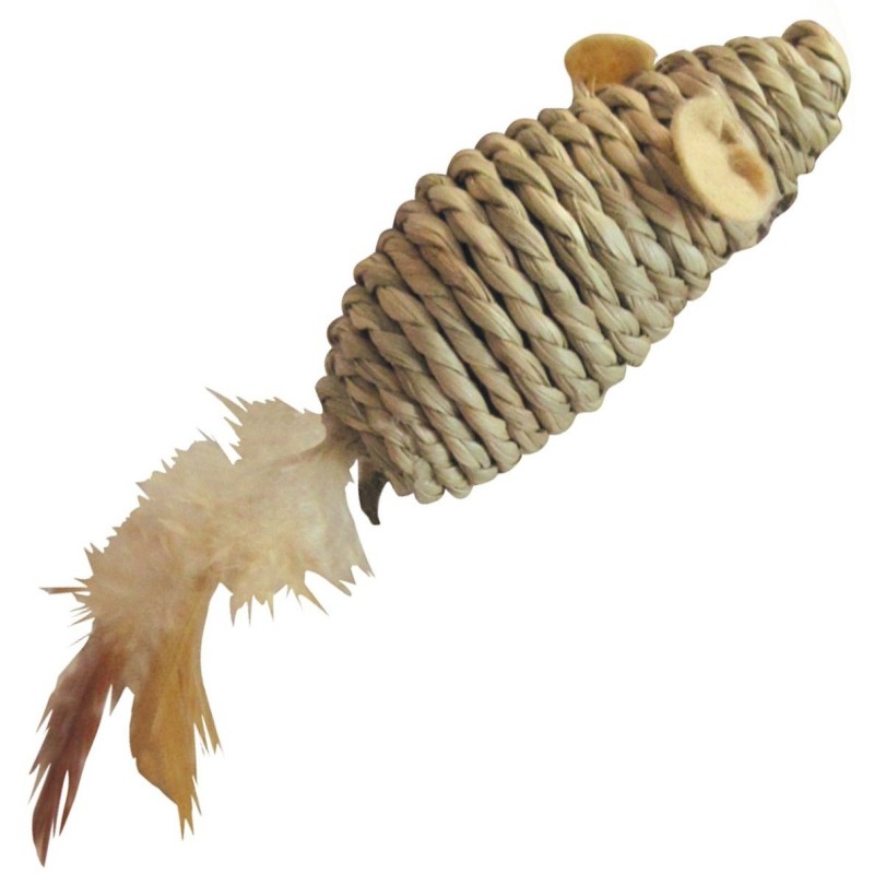 Gloria Juguete para Gato Ratón Seagrass con Plumas