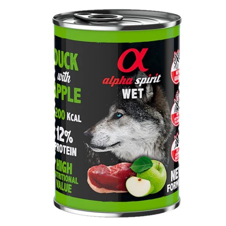 Lata de Comida Natural Alpha Spirit Pato y Manzana Verde