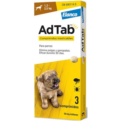 Adtab 56mg 3 comprimidos masticables Perros 1,3-2,5kg - MundoHuella