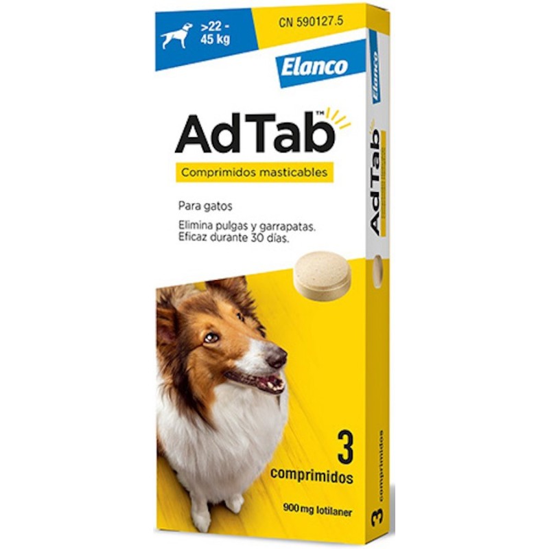 Adtab 900mg 3 comprimidos masticables Perros 22-45kg - MundoHuella