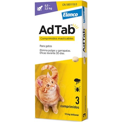 Adtab 12mg 3 comprimidos masticables Gatos 0,5-2kg - MundoHuella.com