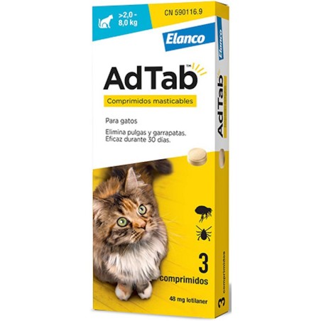 Adtab 48mg 3 comprimidos masticables Gatos 2-8kg - MundoHuella.com