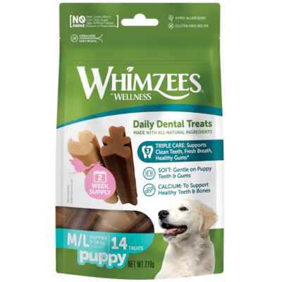 Whimzees Puppy M/L Snack Dental Perros 14 unidades