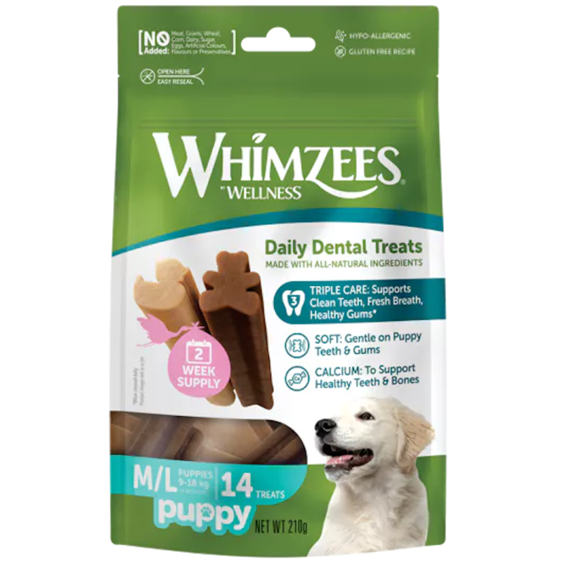 Whimzees Puppy M/L Snack Dental Perros 14 unidades