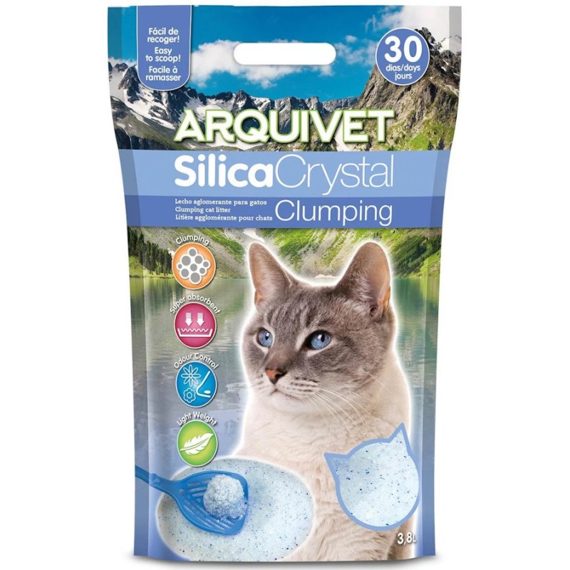 Lecho higiénico aglomerante de sílice para gatos Arquivet